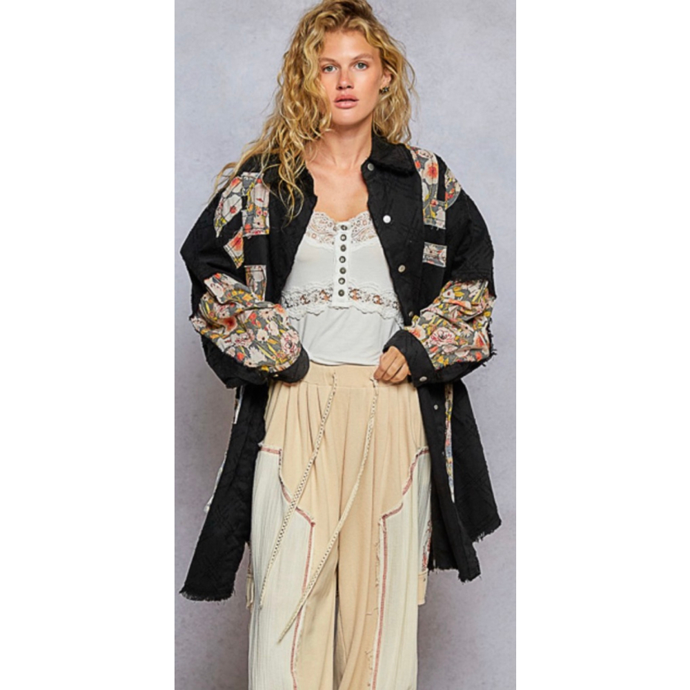 New POL Free People Style Patchwork Oversized Military Shirt Jacket sizes S M L - Picture 6 of 7
